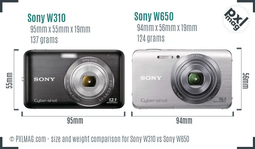 Sony W310 vs Sony W650 size comparison