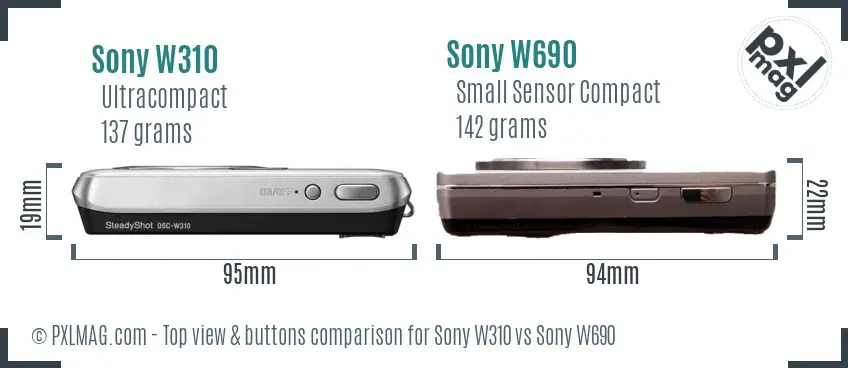 Sony W310 vs Sony W690 top view buttons comparison