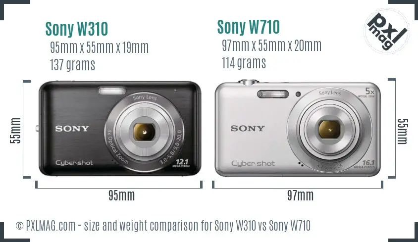 Sony W310 vs Sony W710 size comparison