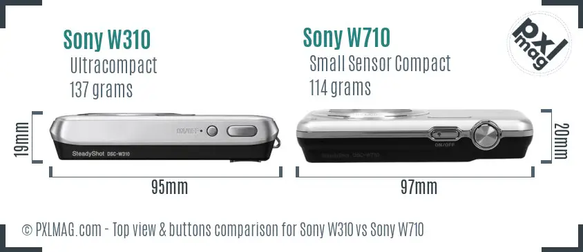 Sony W310 vs Sony W710 top view buttons comparison