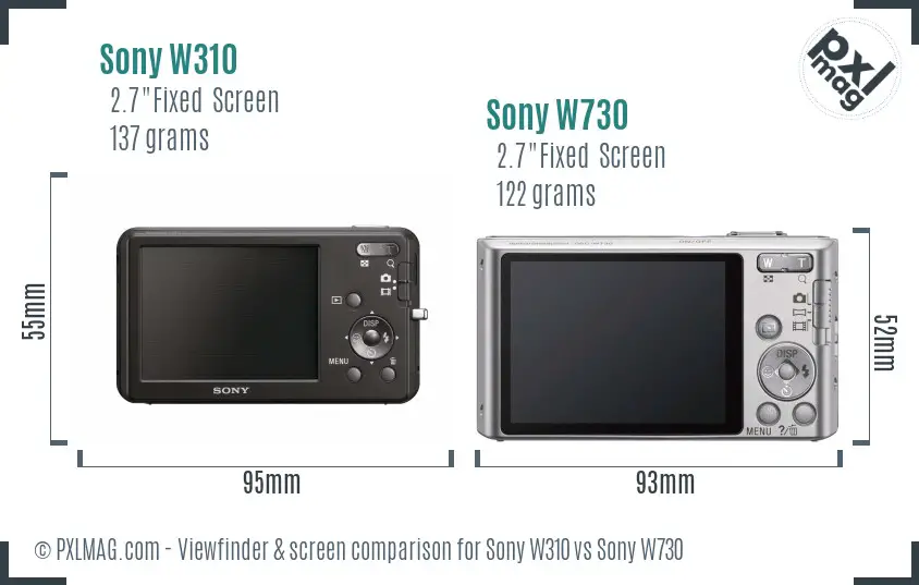 Sony W310 vs Sony W730 Screen and Viewfinder comparison
