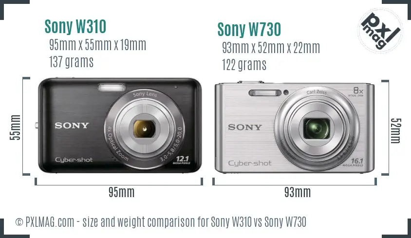 Sony W310 vs Sony W730 size comparison