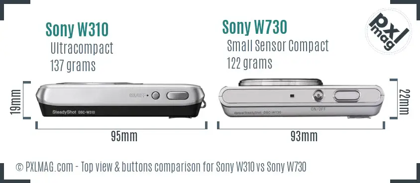 Sony W310 vs Sony W730 top view buttons comparison