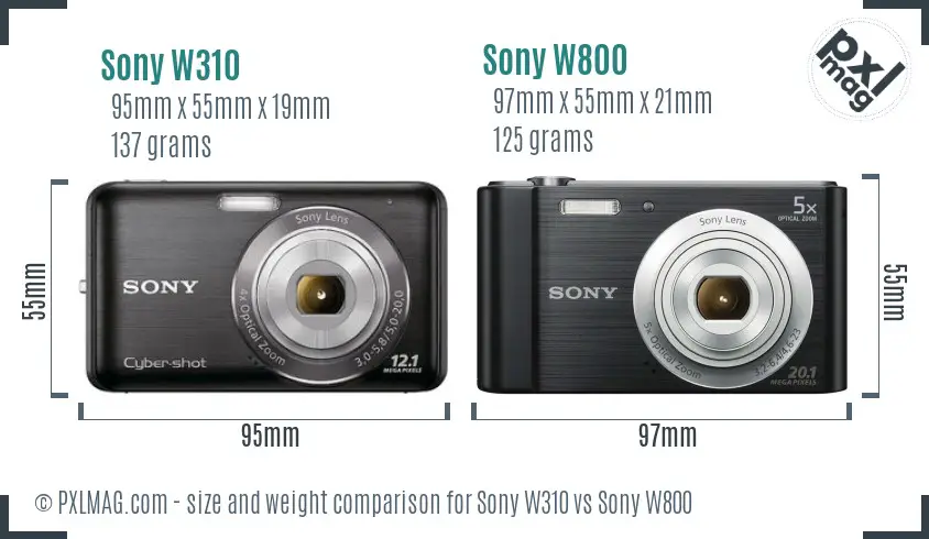 Sony W310 vs Sony W800 size comparison