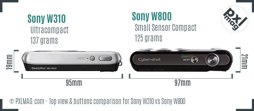 Sony W310 vs Sony W800 top view buttons comparison