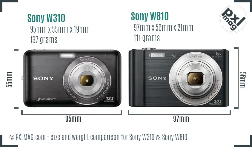 Sony W310 vs Sony W810 size comparison