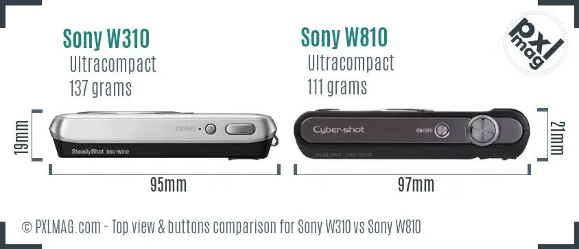 Sony W310 vs Sony W810 top view buttons comparison