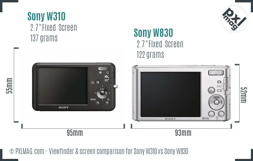 Sony W310 vs Sony W830 Screen and Viewfinder comparison