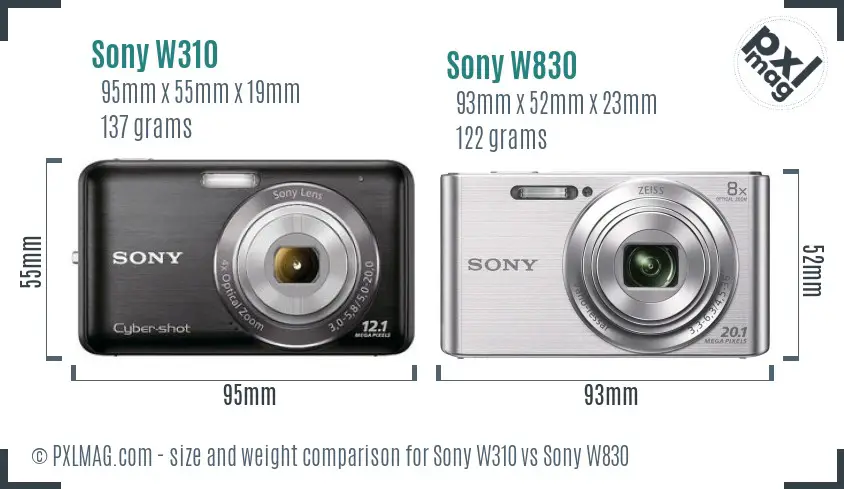 Sony W310 vs Sony W830 size comparison
