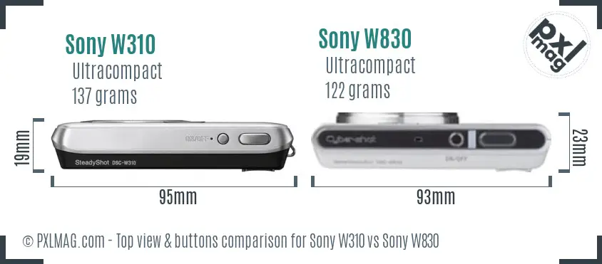 Sony W310 vs Sony W830 top view buttons comparison