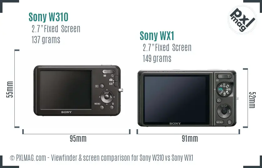 Sony W310 vs Sony WX1 Screen and Viewfinder comparison