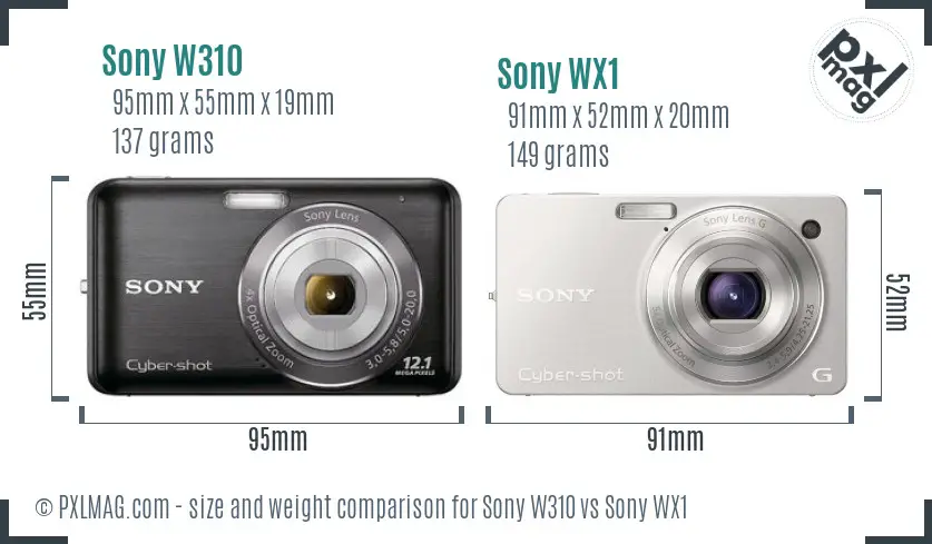 Sony W310 vs Sony WX1 size comparison