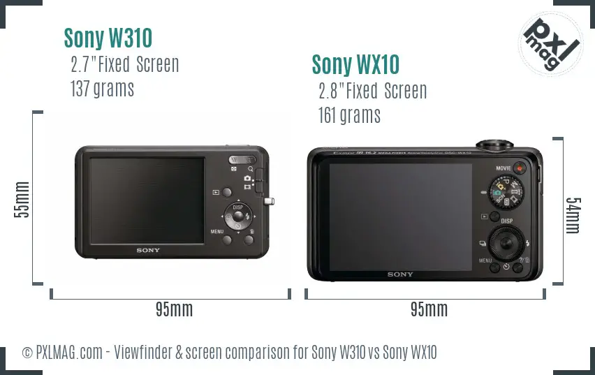 Sony W310 vs Sony WX10 Screen and Viewfinder comparison