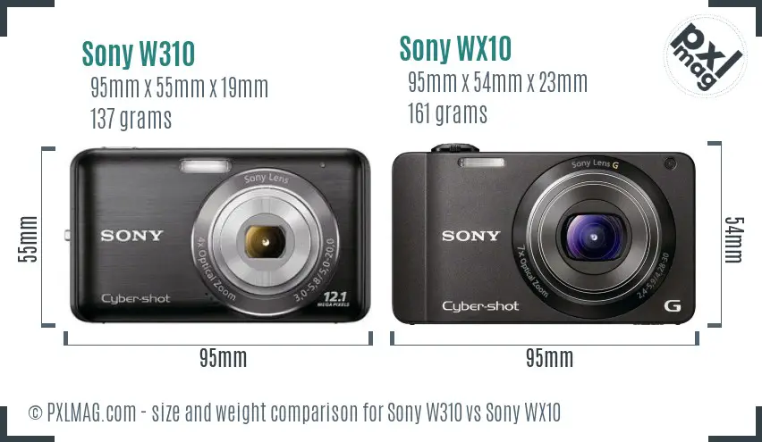 Sony W310 vs Sony WX10 size comparison