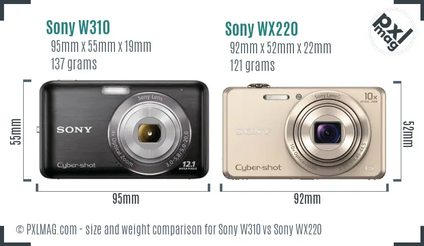 Sony W310 vs Sony WX220 size comparison