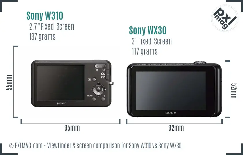 Sony W310 vs Sony WX30 Screen and Viewfinder comparison
