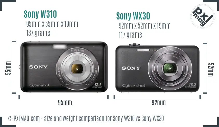 Sony W310 vs Sony WX30 size comparison