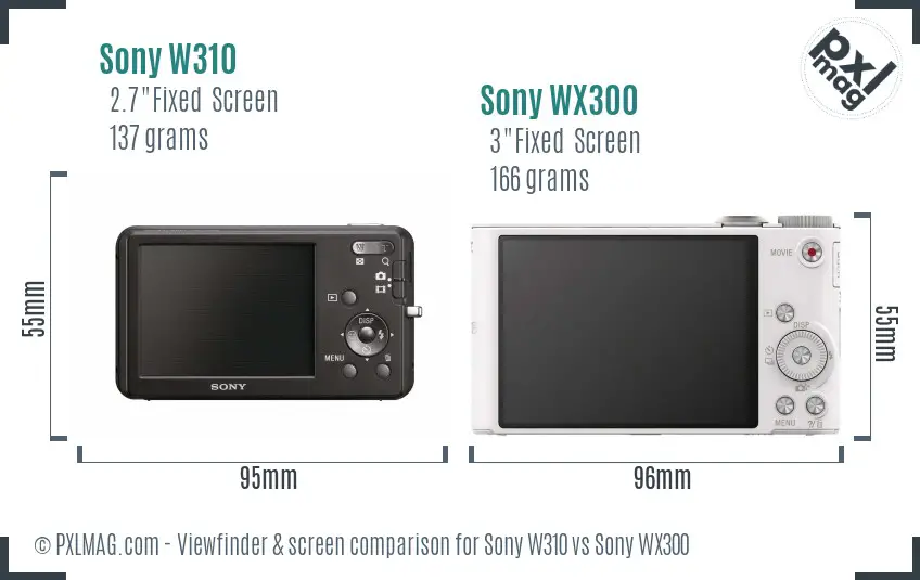 Sony W310 vs Sony WX300 Screen and Viewfinder comparison