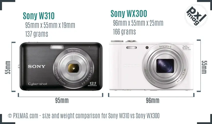 Sony W310 vs Sony WX300 size comparison