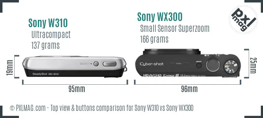 Sony W310 vs Sony WX300 top view buttons comparison