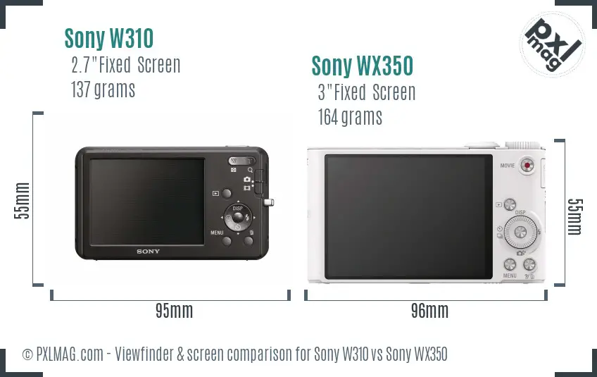 Sony W310 vs Sony WX350 Screen and Viewfinder comparison