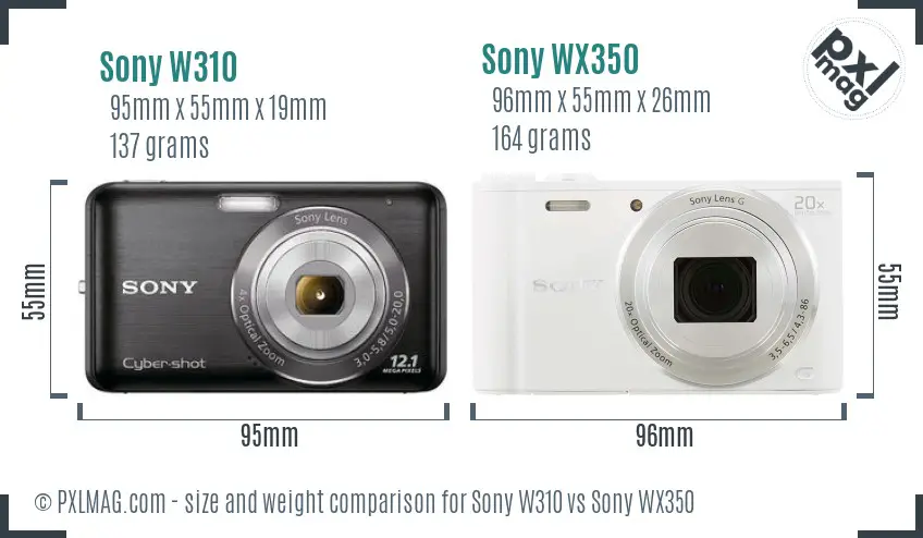 Sony W310 vs Sony WX350 size comparison