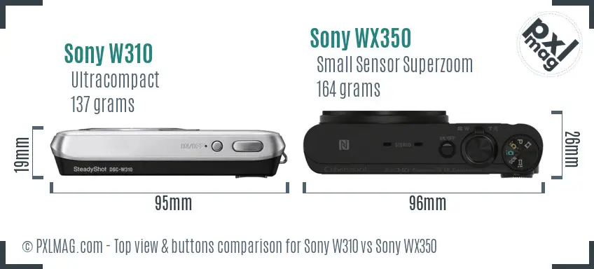 Sony W310 vs Sony WX350 top view buttons comparison
