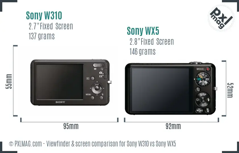 Sony W310 vs Sony WX5 Screen and Viewfinder comparison