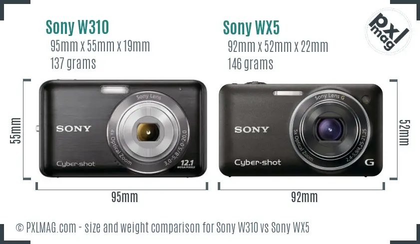 Sony W310 vs Sony WX5 size comparison