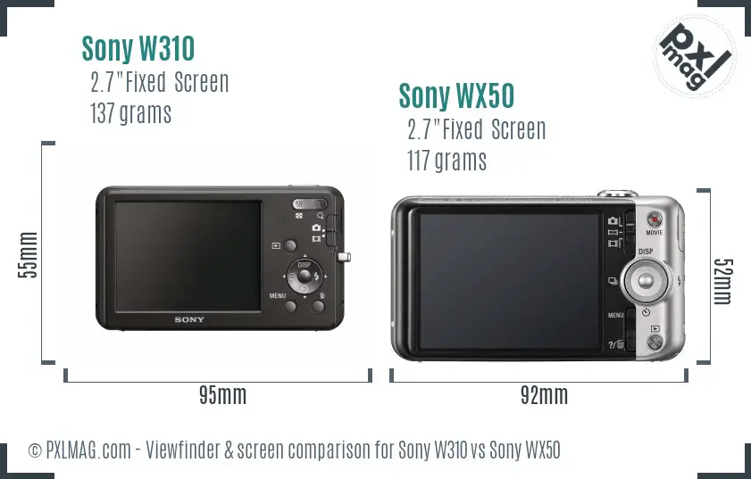 Sony W310 vs Sony WX50 Screen and Viewfinder comparison