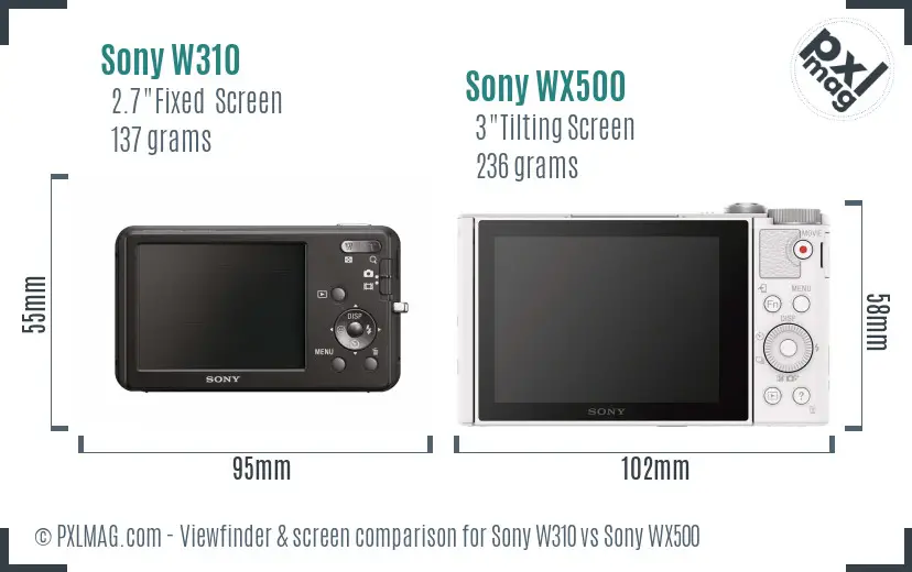 Sony W310 vs Sony WX500 Screen and Viewfinder comparison