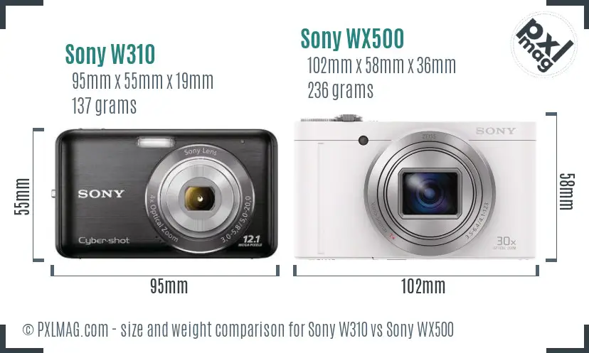Sony W310 vs Sony WX500 size comparison
