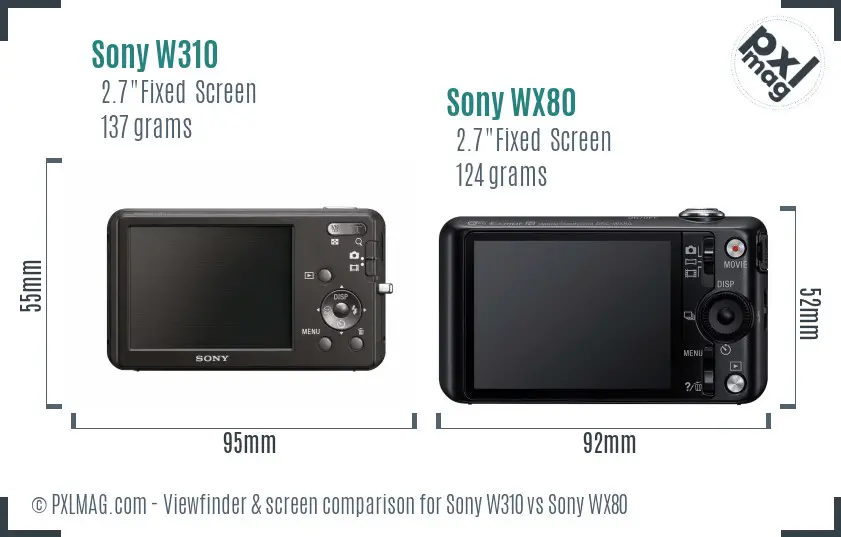 Sony W310 vs Sony WX80 Screen and Viewfinder comparison