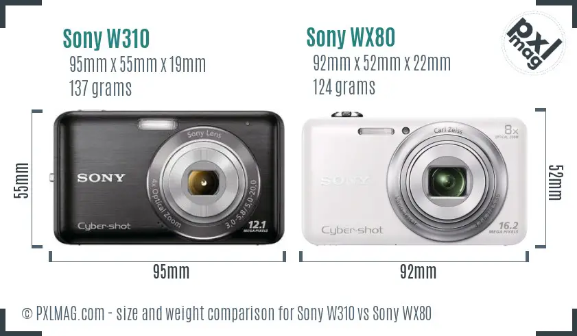 Sony W310 vs Sony WX80 size comparison