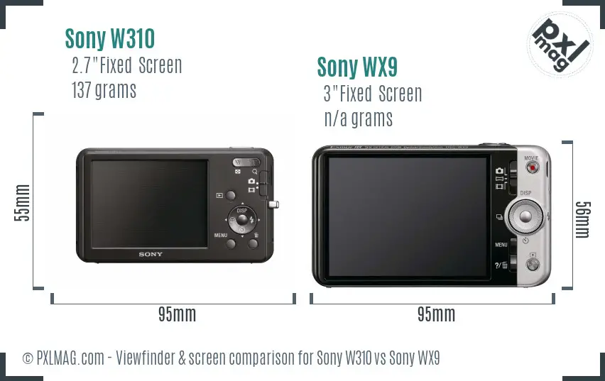 Sony W310 vs Sony WX9 Screen and Viewfinder comparison