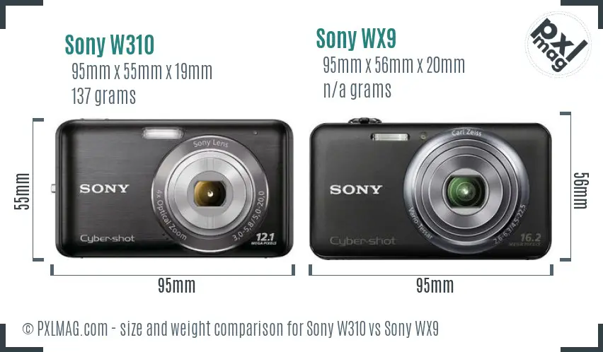 Sony W310 vs Sony WX9 size comparison