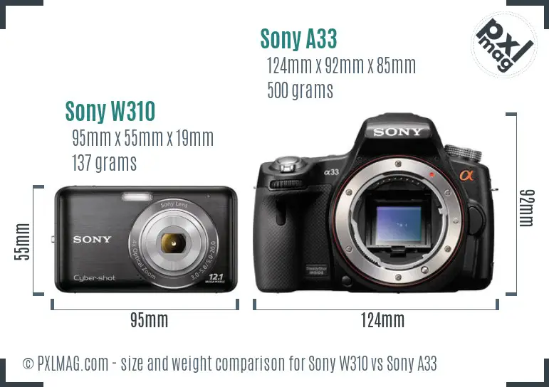 Sony W310 vs Sony A33 size comparison