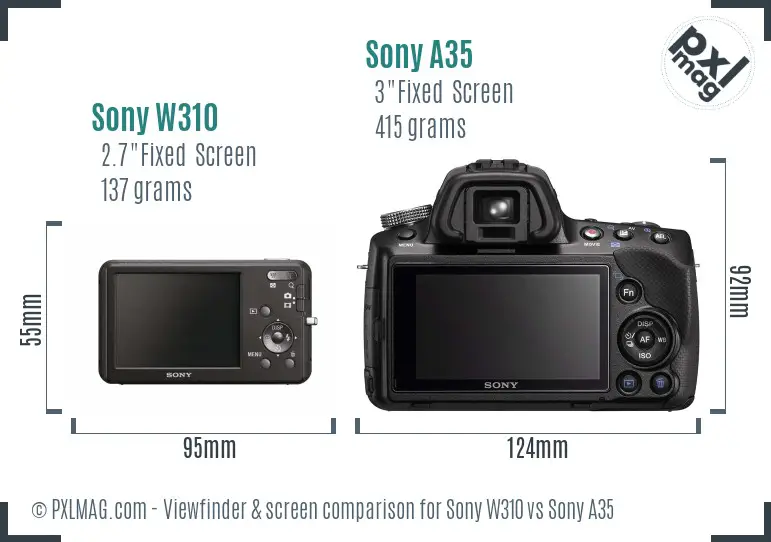 Sony W310 vs Sony A35 Screen and Viewfinder comparison