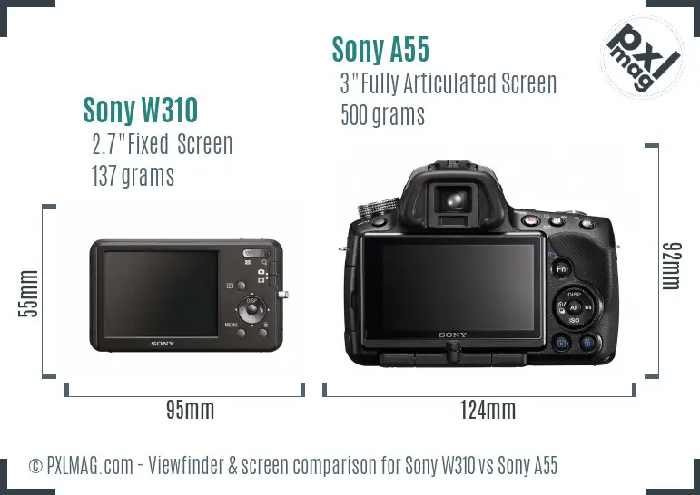 Sony W310 vs Sony A55 Screen and Viewfinder comparison