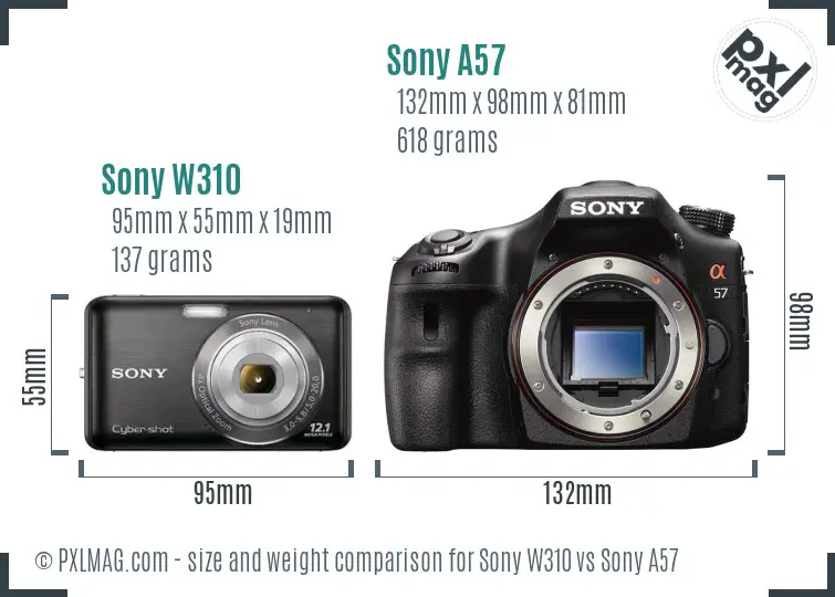 Sony W310 vs Sony A57 size comparison