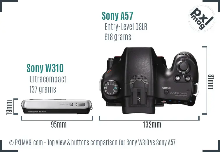 Sony W310 vs Sony A57 top view buttons comparison