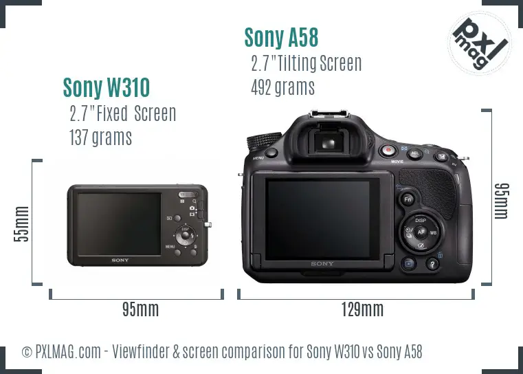 Sony W310 vs Sony A58 Screen and Viewfinder comparison