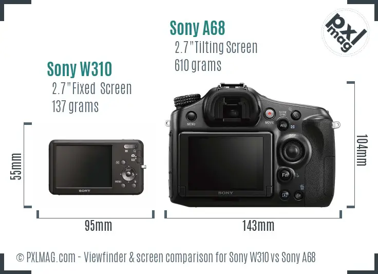 Sony W310 vs Sony A68 Screen and Viewfinder comparison