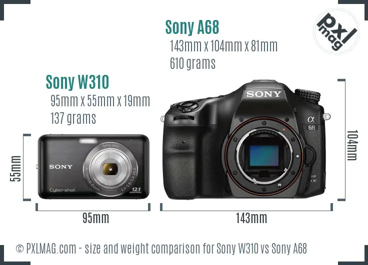Sony W310 vs Sony A68 size comparison