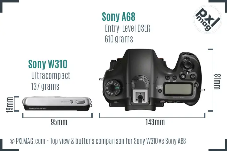 Sony W310 vs Sony A68 top view buttons comparison