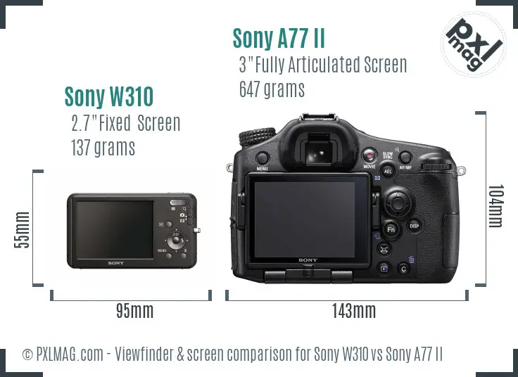 Sony W310 vs Sony A77 II Screen and Viewfinder comparison