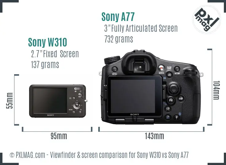 Sony W310 vs Sony A77 Screen and Viewfinder comparison
