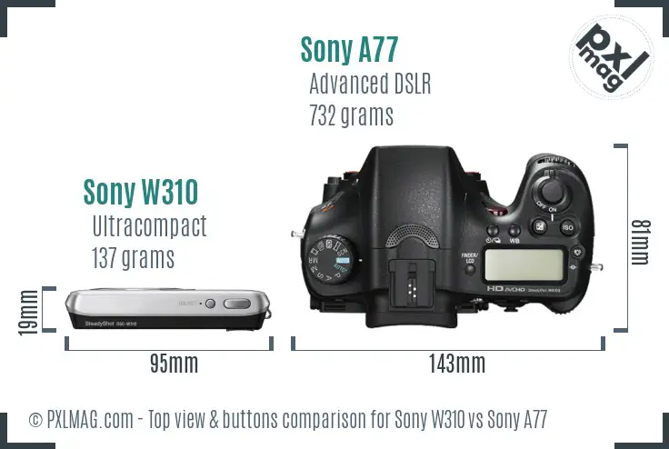 Sony W310 vs Sony A77 top view buttons comparison
