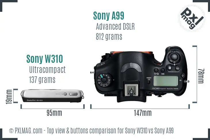 Sony W310 vs Sony A99 top view buttons comparison