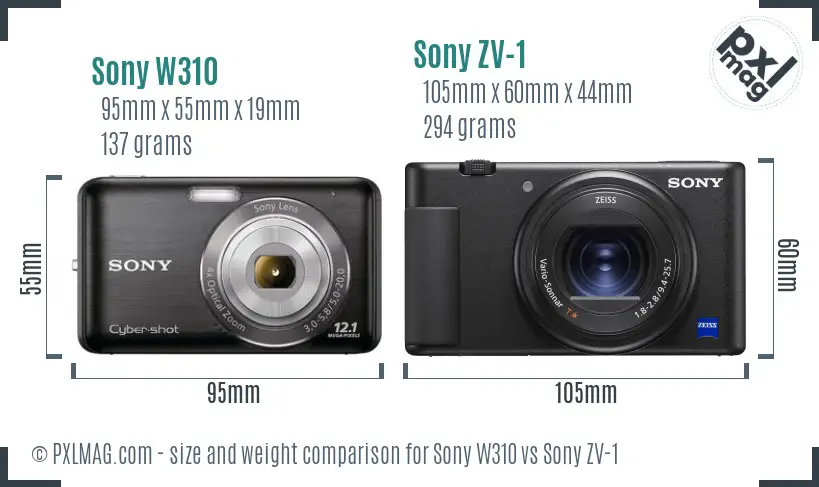 Sony W310 vs Sony ZV-1 size comparison